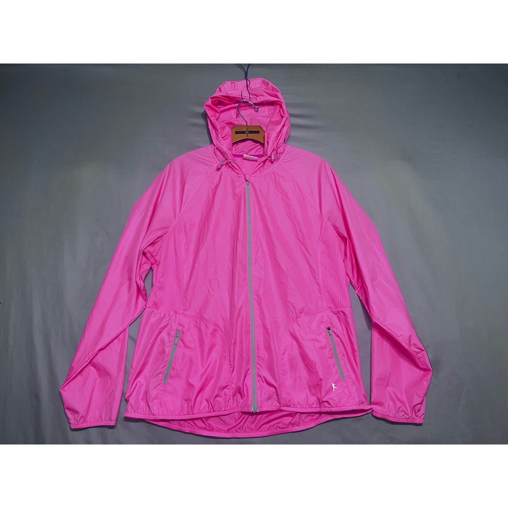 Danskin Now Womens Pink Hooded Windbreaker Jacket Full Zip Mesh Size L 12-14